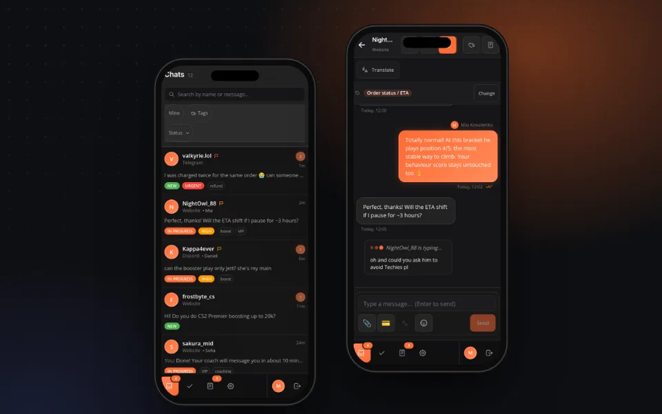 The Capacitor mobile version: chat list and conversation.