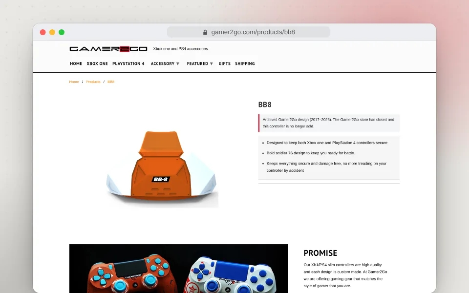 A product page at its original URL, with no price or basket.